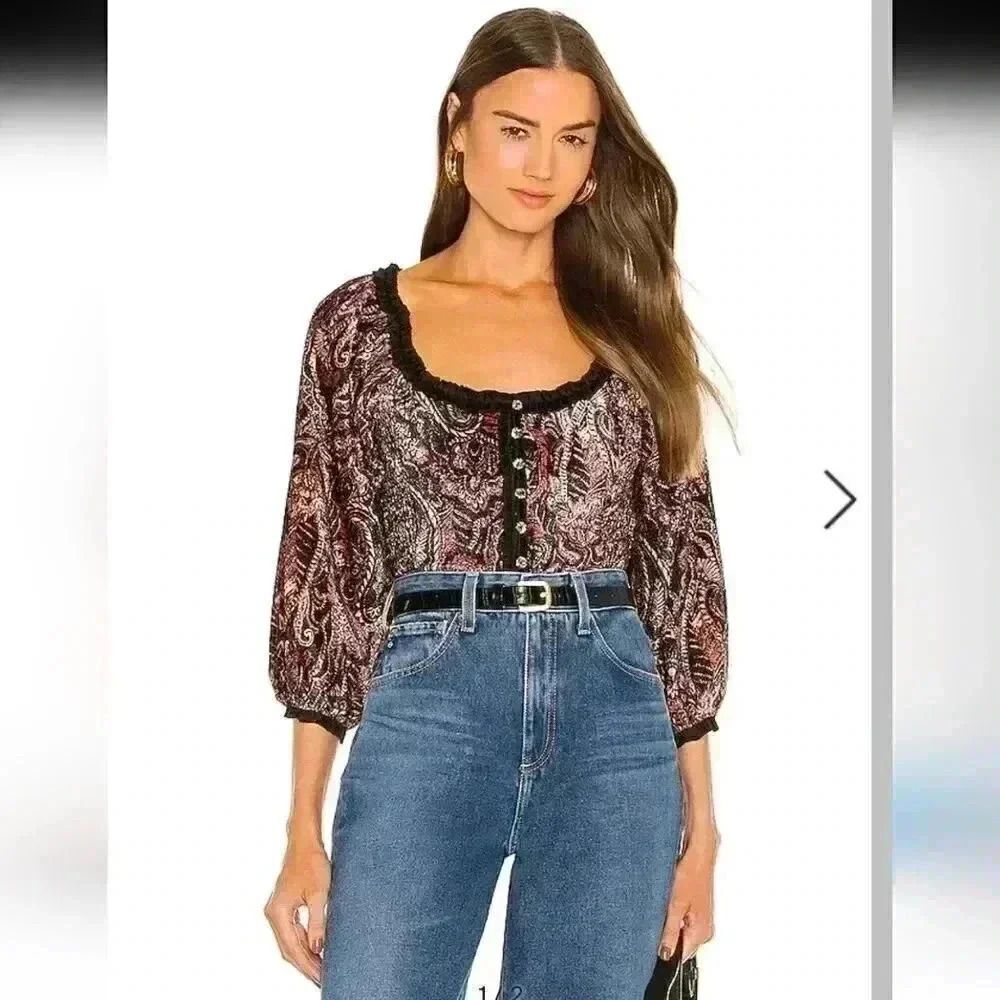 Free People Tie Neck Blouse Size Large
